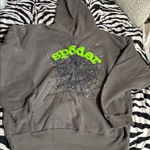 Sp5der Men's Olive Hoodie with Web Design